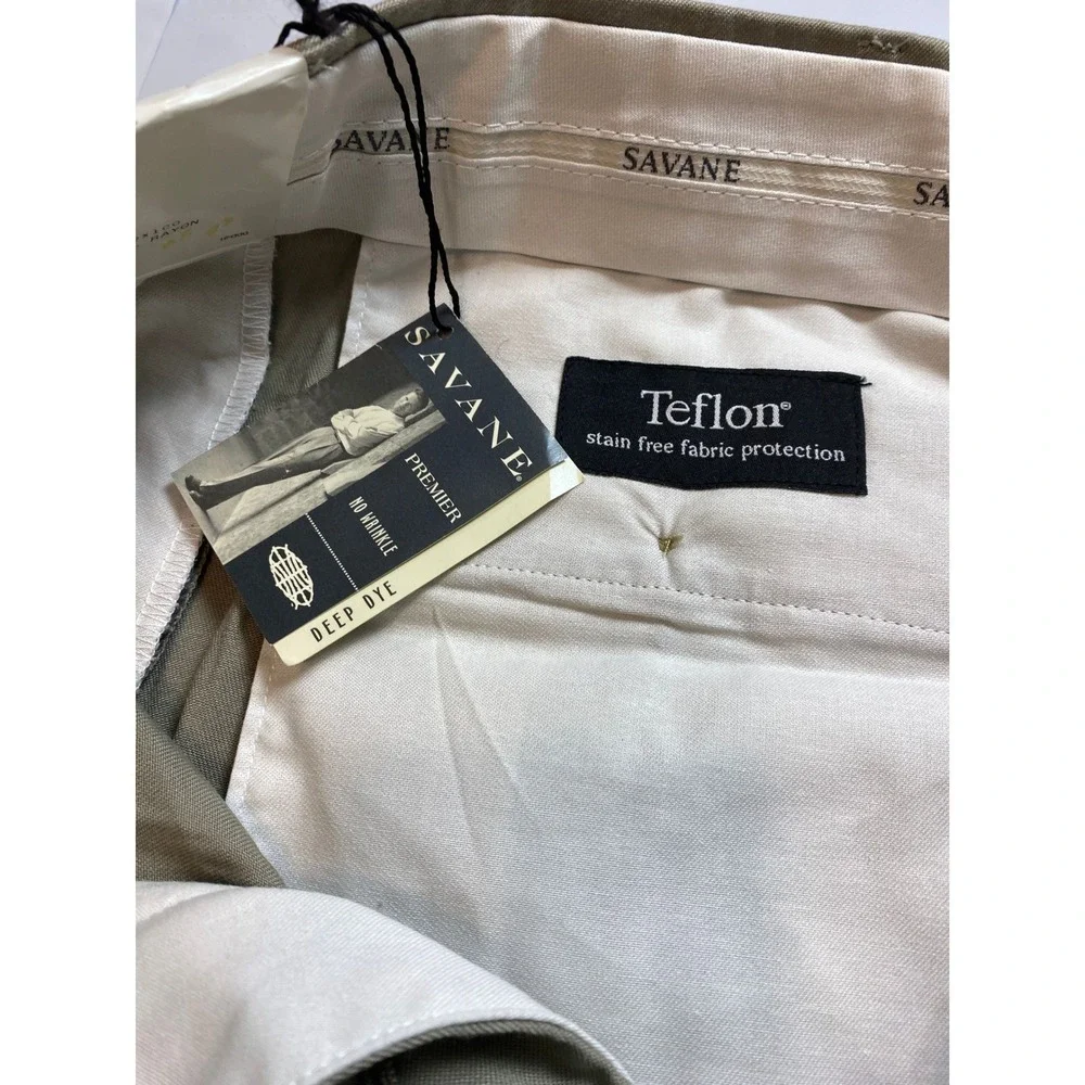Savane Dress‎ Pants Men's 36x30 Khaki Pleated Front Teflon No Wrinkle NWT